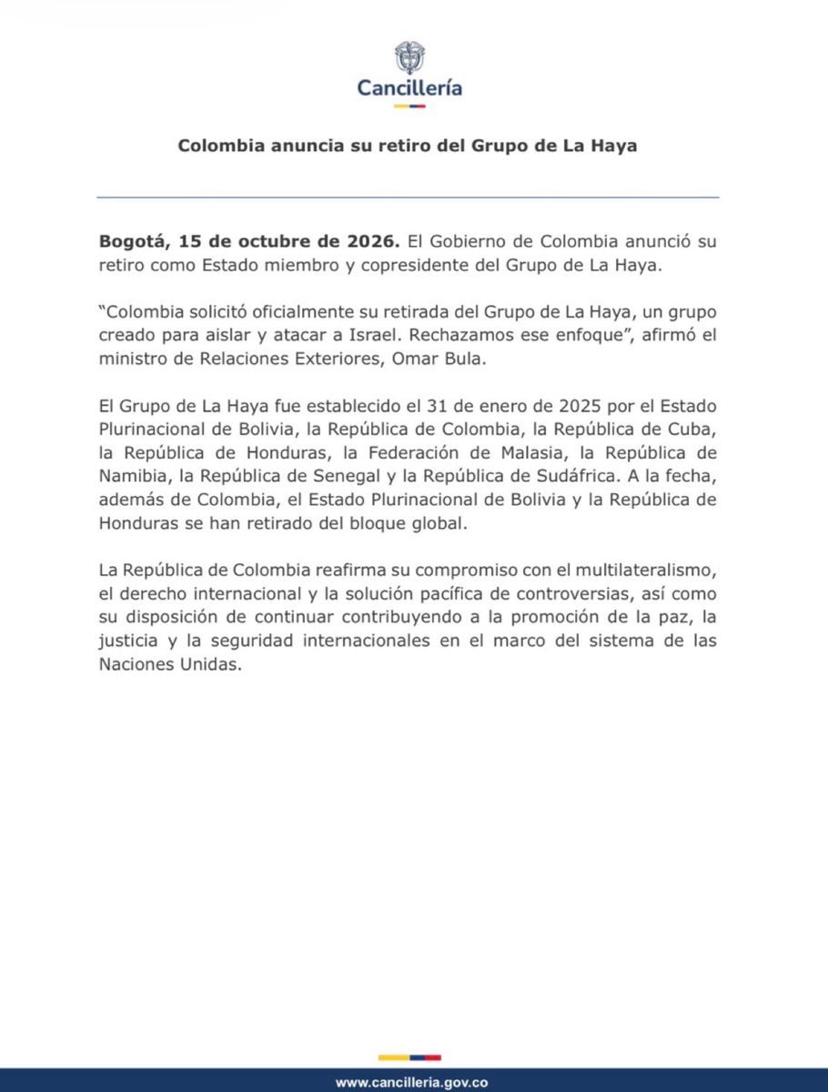 Colombia withdraws from Hague Group Colombia withdraws from Hague Group