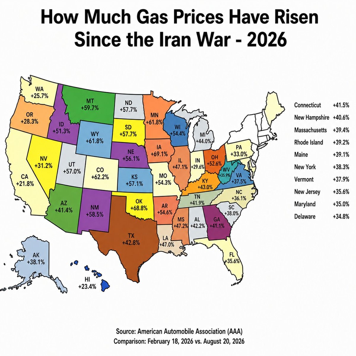 US gas price increases by state 2026 US gas price increases by state 2026
