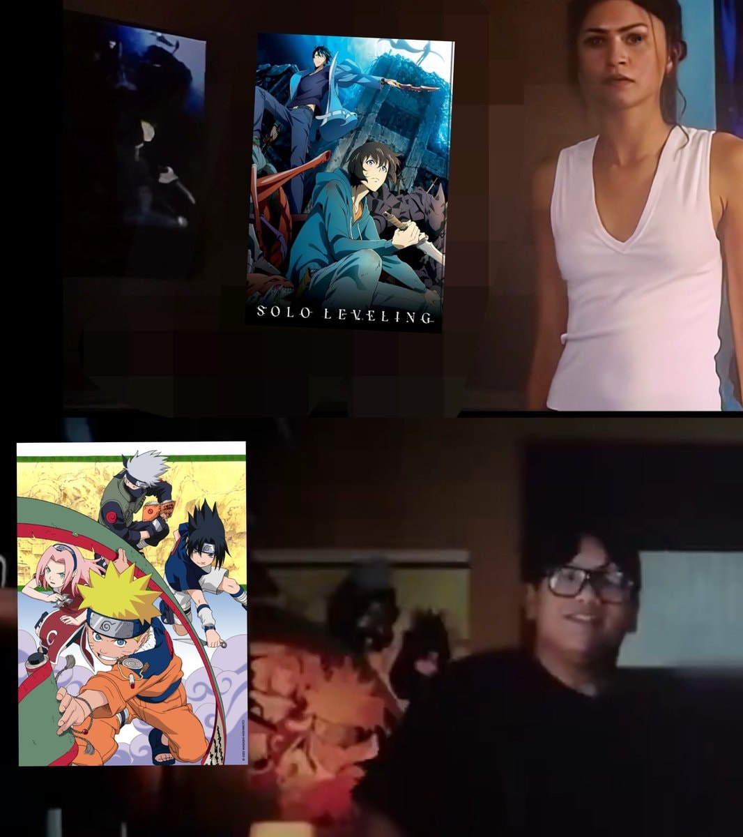 Naruto and Solo Leveling posters in Spider-Man