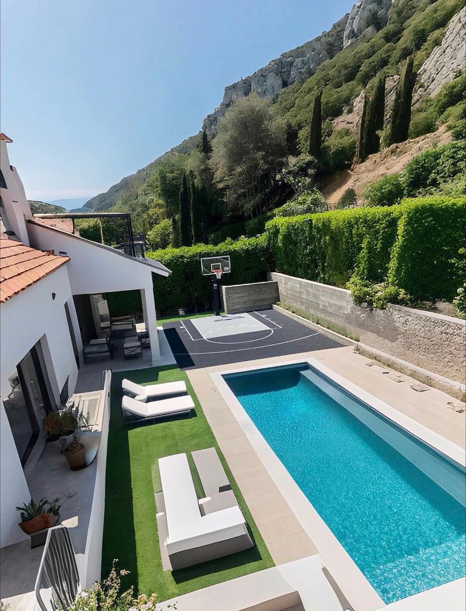 Luxury villa pool and basketball court