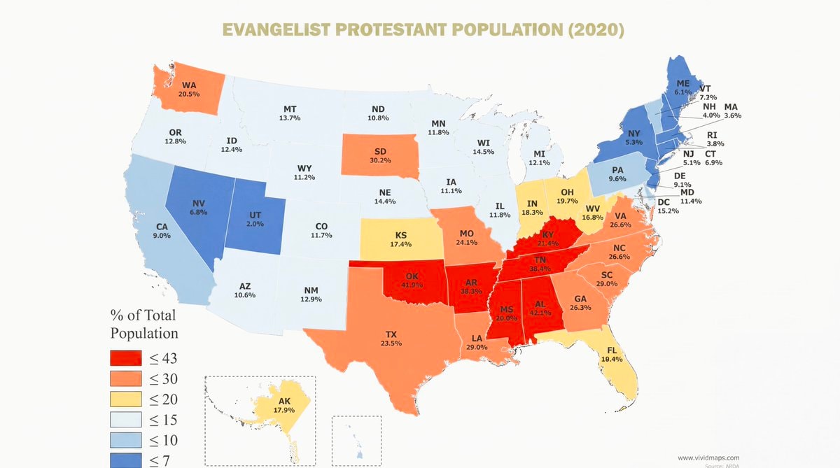 Evangelical Protestant population 2020 US