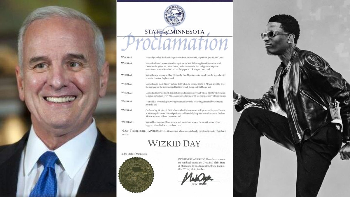 Minnesota Governor Mark Dayton declares Wizkid Day