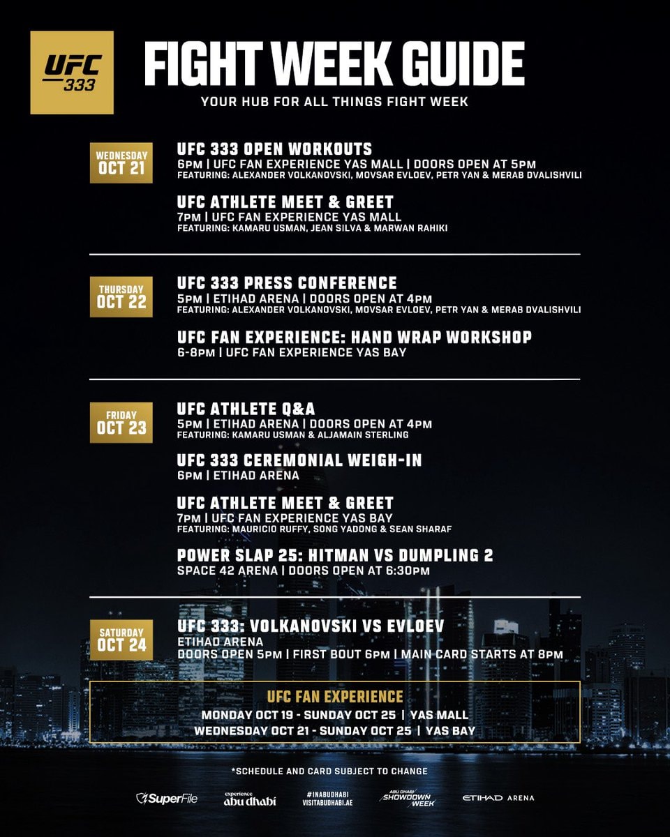 UFC 333 Fight Week Abu Dhabi