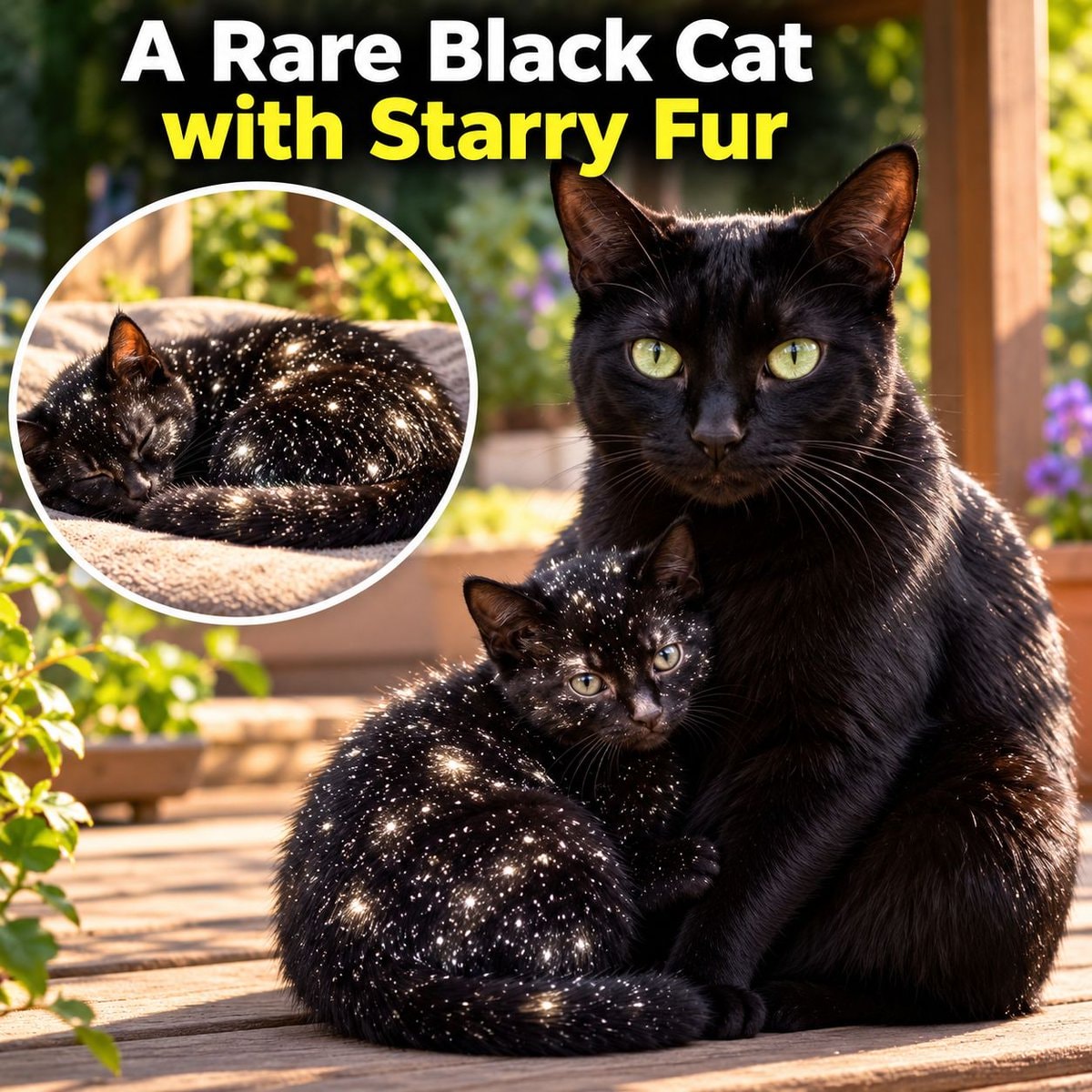 Black cat with starry fur pattern Black cat with starry fur pattern