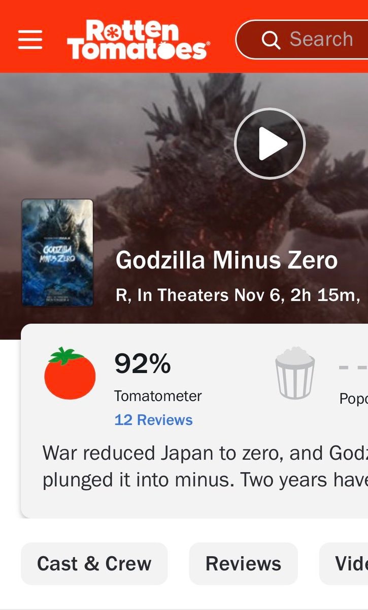 GODZILLA MINUS ZERO Rotten Tomatoes rating (photo 2 of 2)