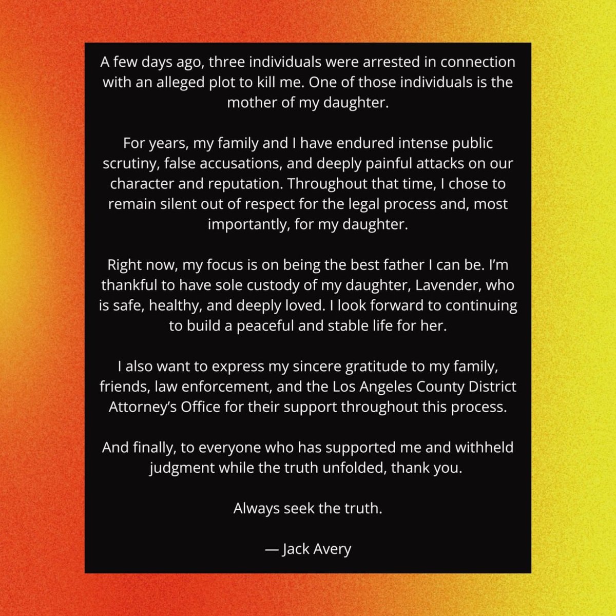 Jack Avery statement on daughter Lavender (photo 2 of 2)