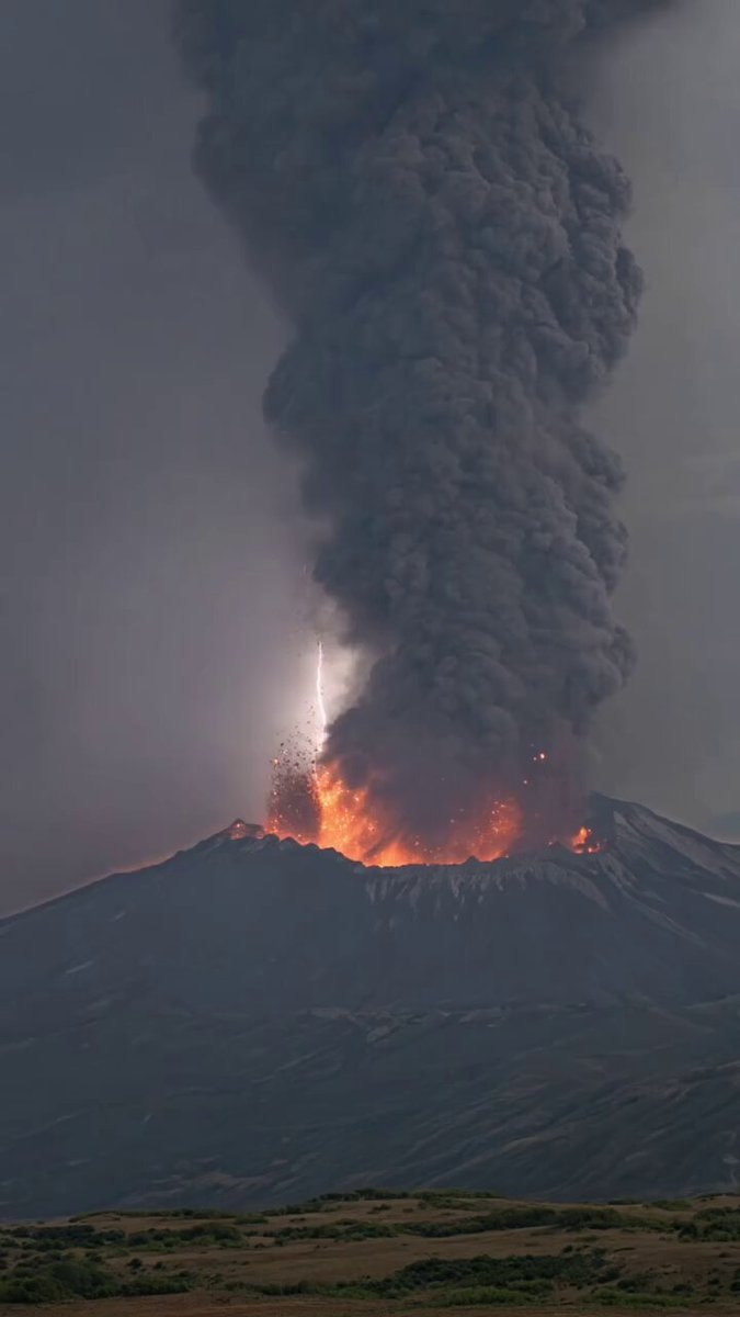 volcanic eruption with lightning