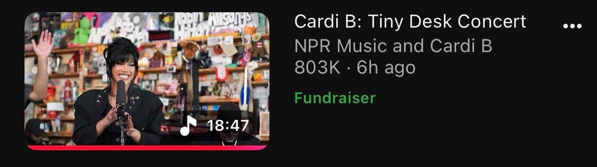 Cardi B YouTube 800K views
