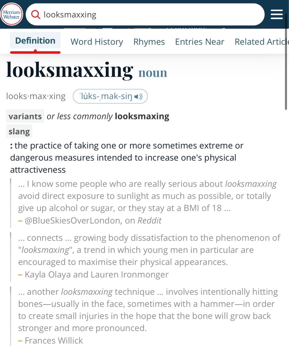 Merriam-Webster adds looksmaxxing