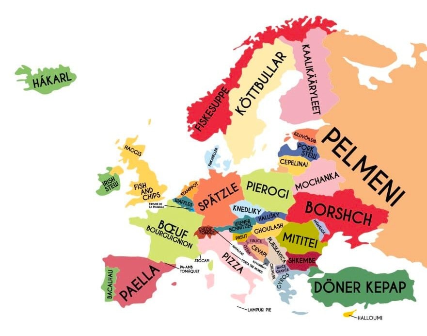 Europe most popular dishes by country map