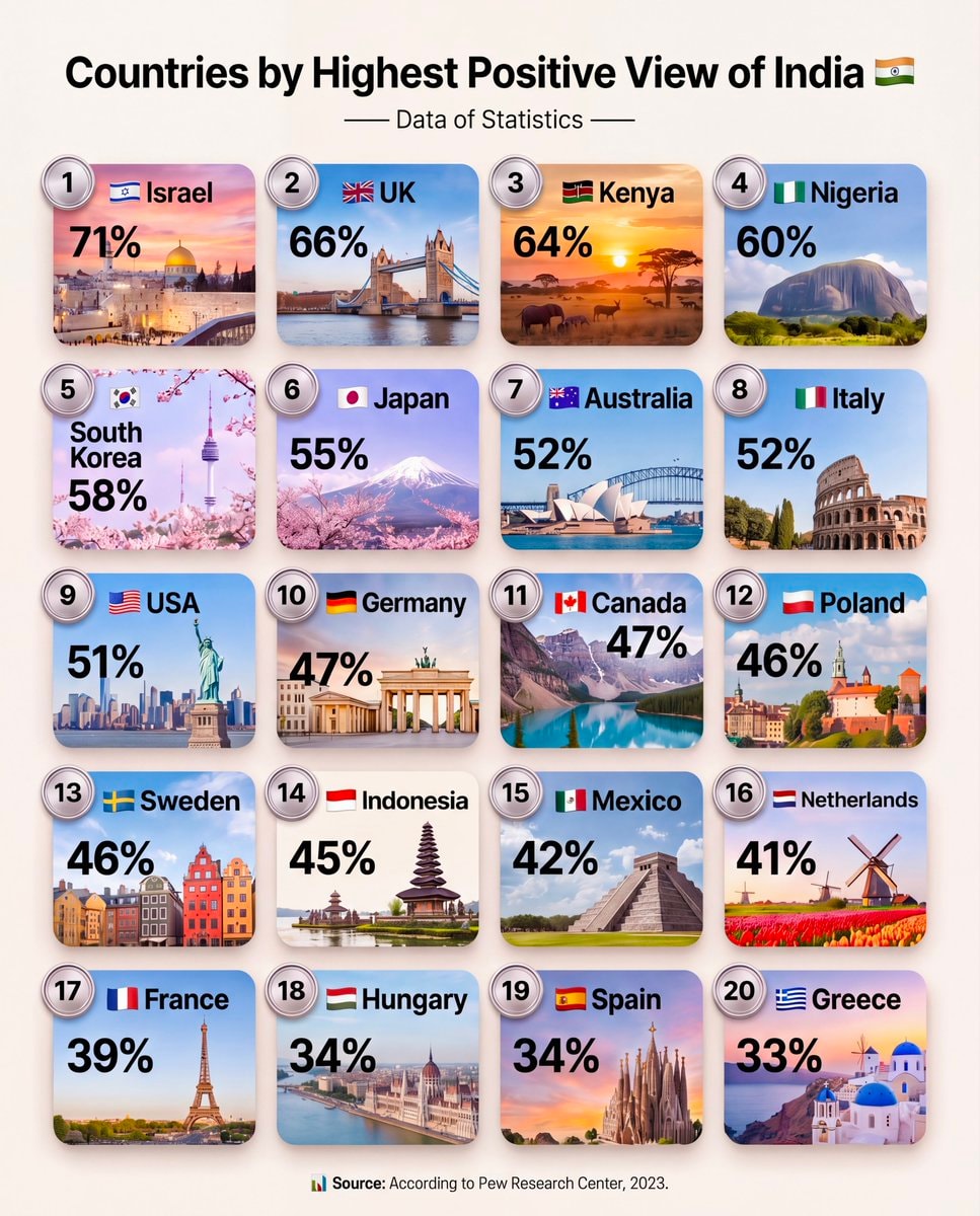 India highest positive view ranking