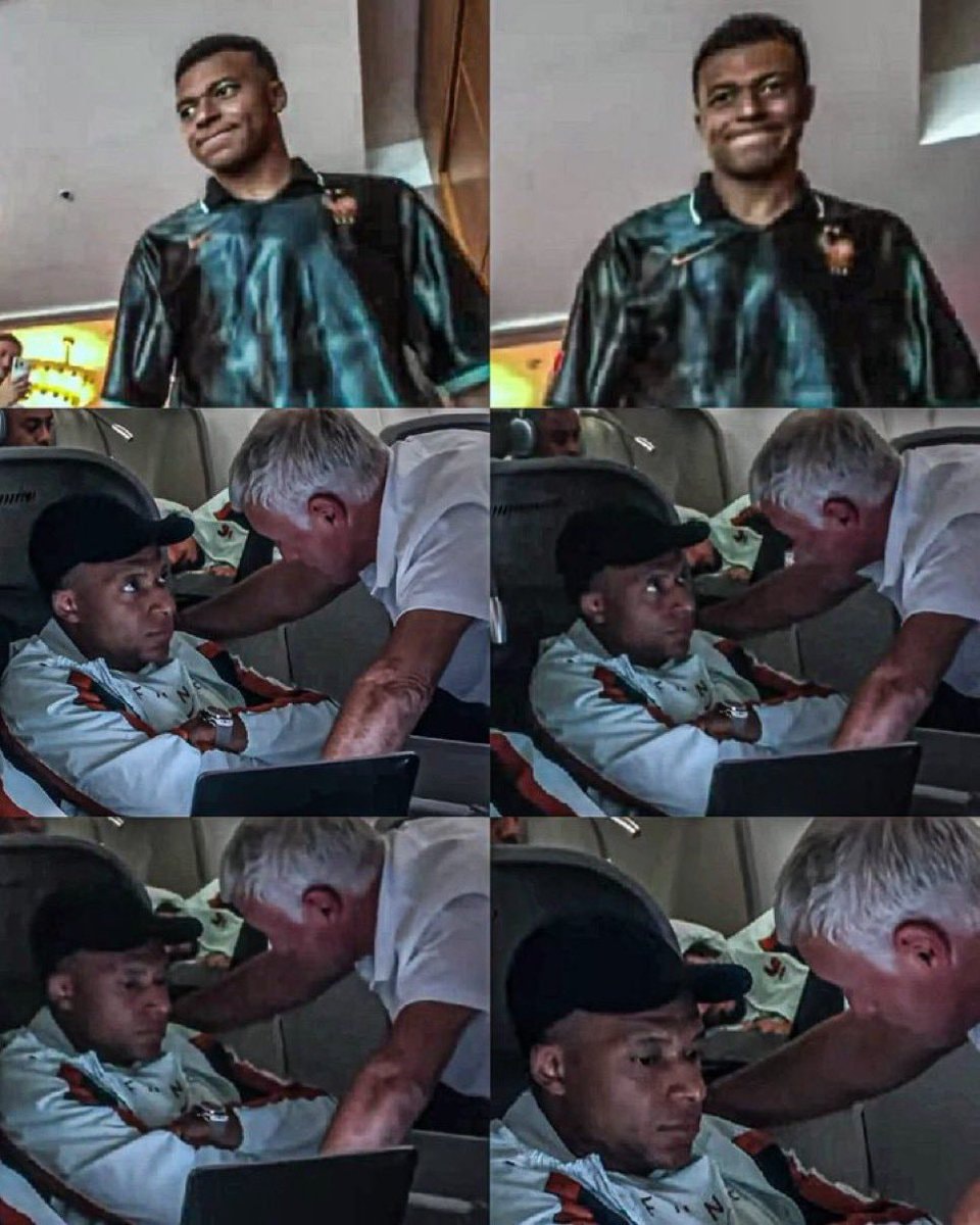 Kylian Mbappé and Didier Deschamps on France flight