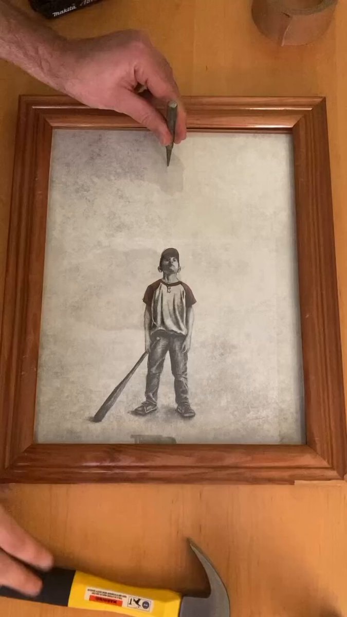 Charcoal baseball boy drawing Makita