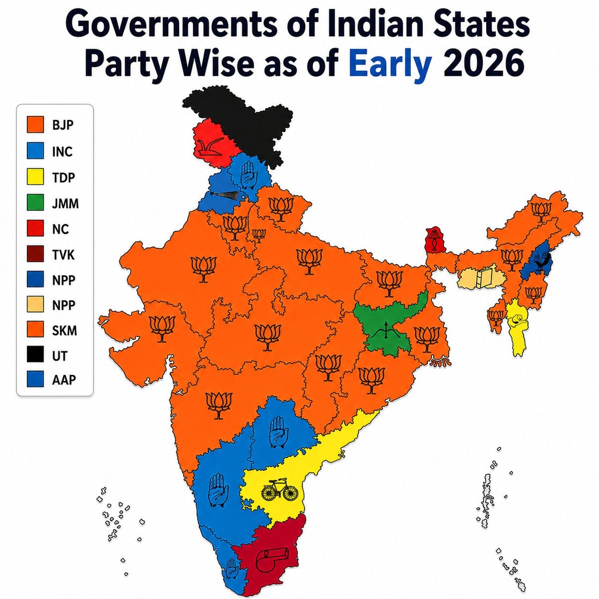 Indian States Government Map Early 2026