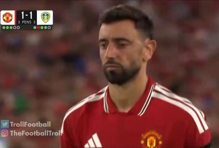 Bruno Fernandes penalty miss reaction