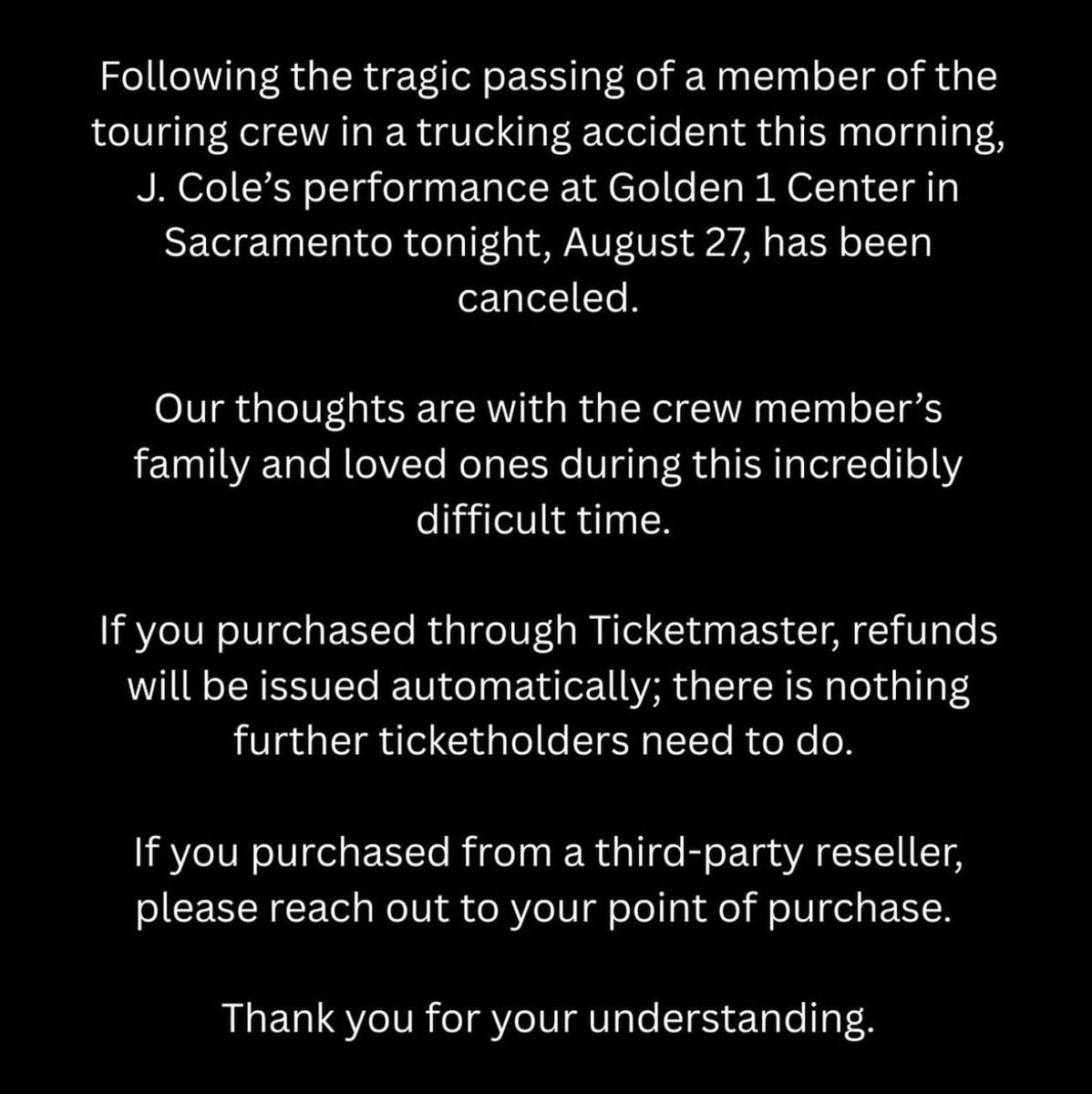 J. Cole Sacramento show cancellation (photo 2 of 2)