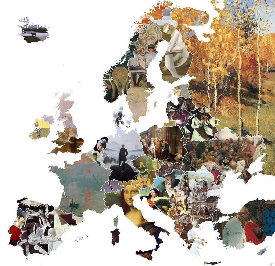 Europe map famous artworks