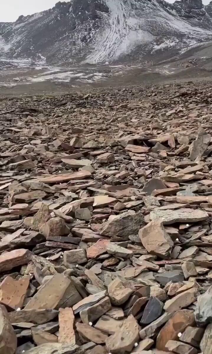 hail on slate hillside
