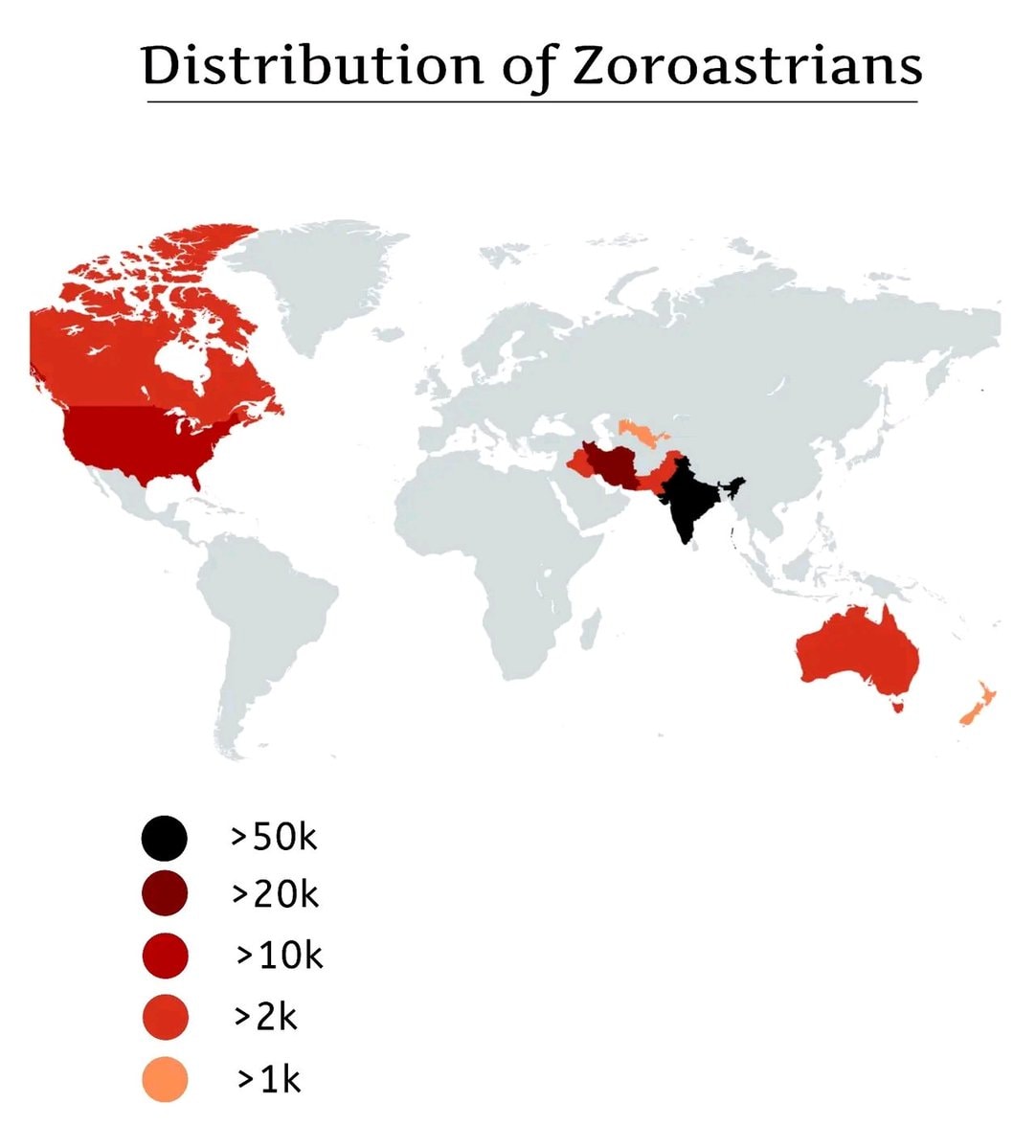 Zoroastrians global distribution map