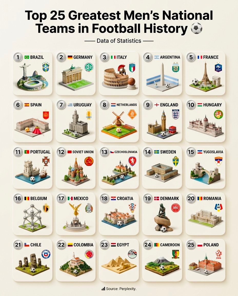 Top 25 Greatest Men's National Teams in Football History