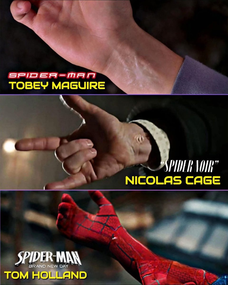 Spider-Man web shooting comparison Tobey Maguire Nicolas Cage Tom Holland