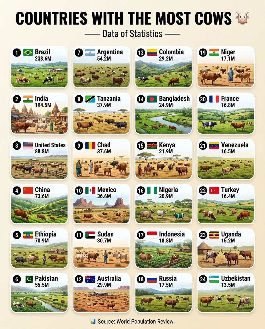 Countries with the most cows 🐮