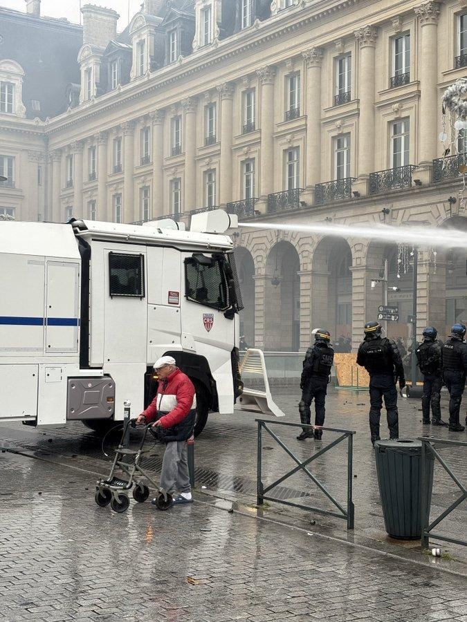 Elderly man stands his ground in France protests Elderly man stands his ground in France protests