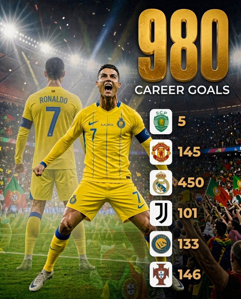 Cristiano Ronaldo 980 career goals history