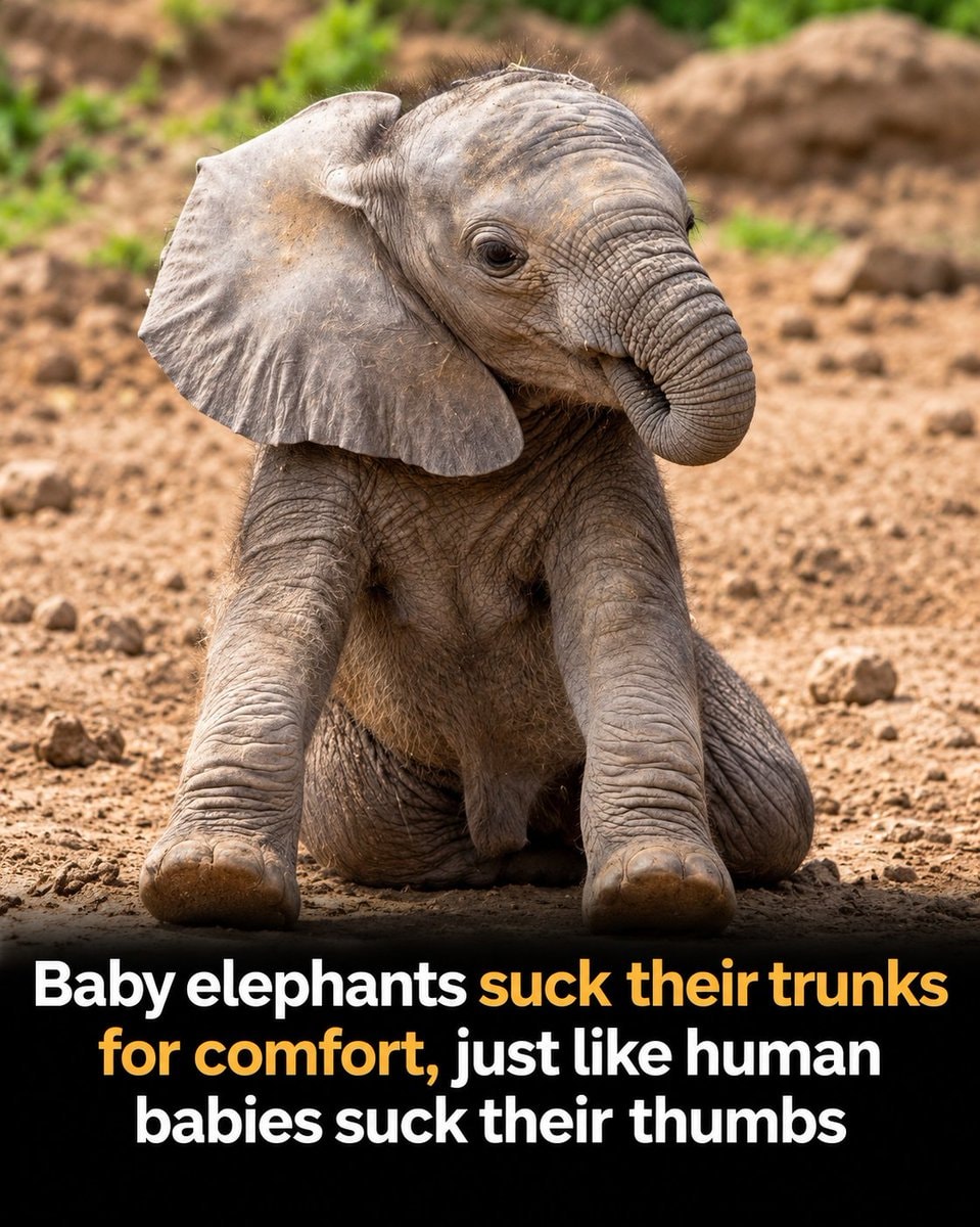 Baby elephant trunk comfort behavior