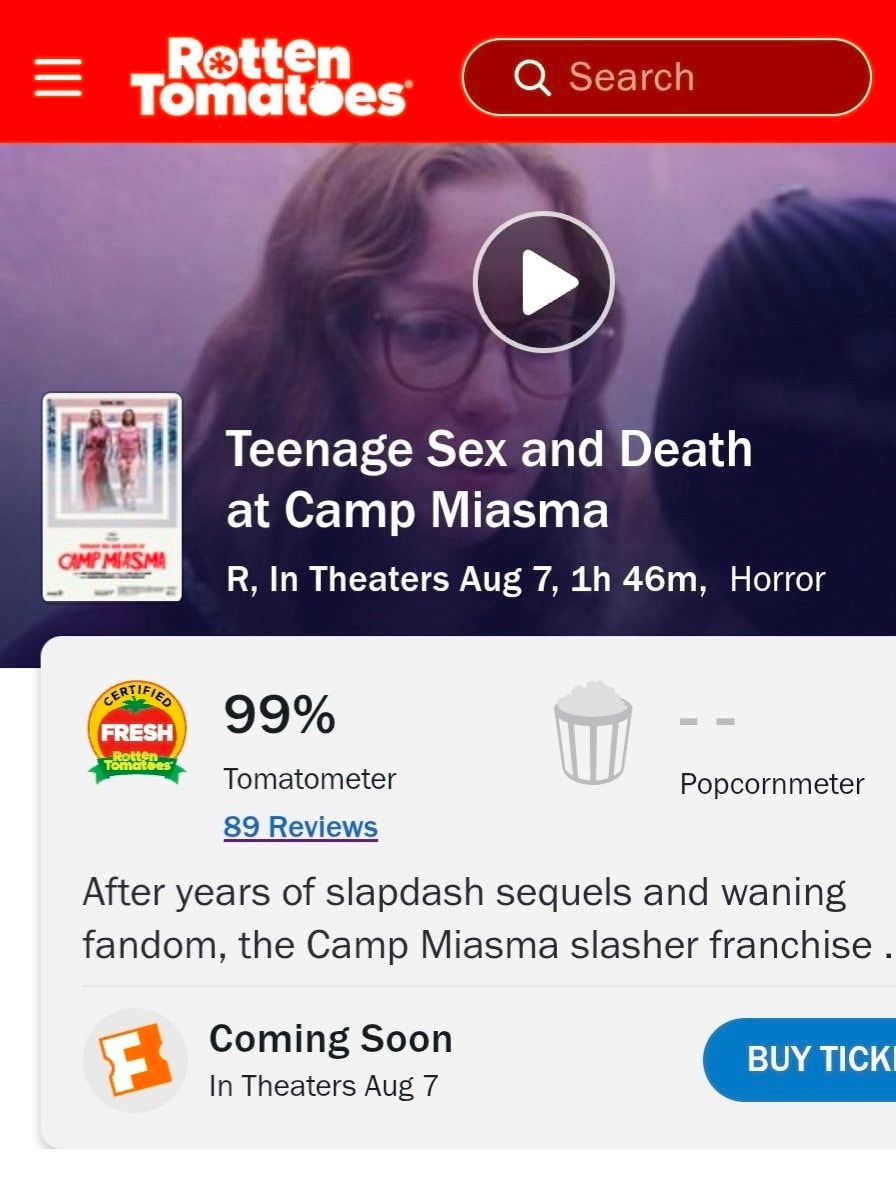 Teenage Sex and Death at Camp Miasma 99% Certified Fresh (photo 2 of 2) Teenage Sex and Death at Camp Miasma 99% Certified Fresh (photo 2 of 2)