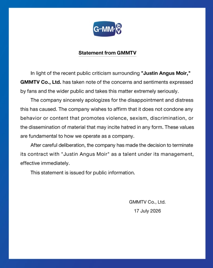 Justin Moir GMMTV contract terminated (photo 2 of 2)