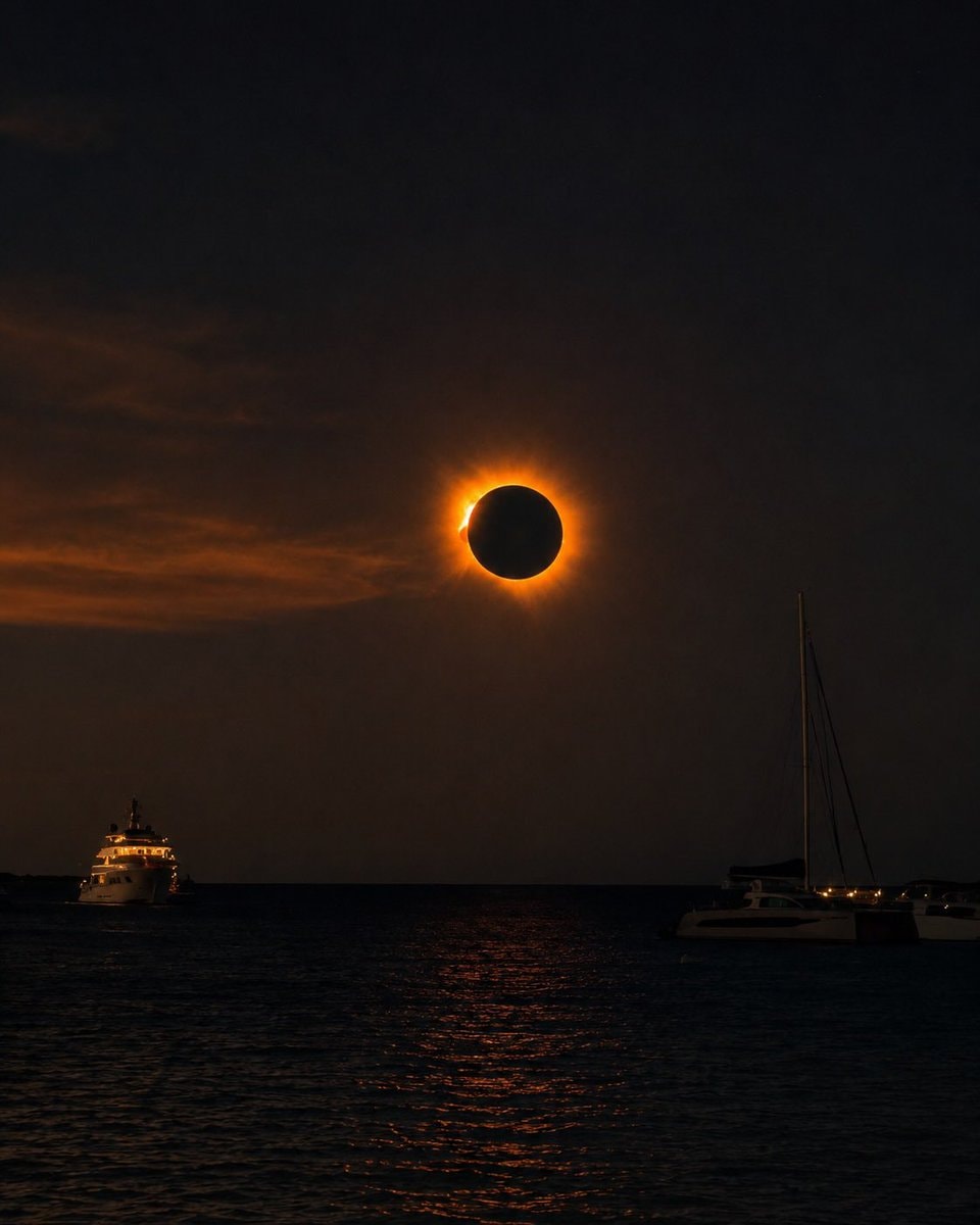 Total solar eclipse over ocean (photo 2 of 3)