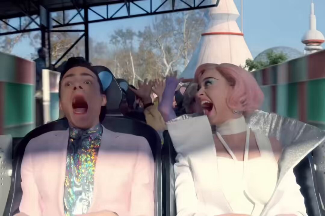 roller coaster ride with pink suit