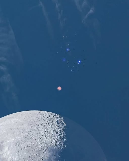 Moon Mars and Pleiades