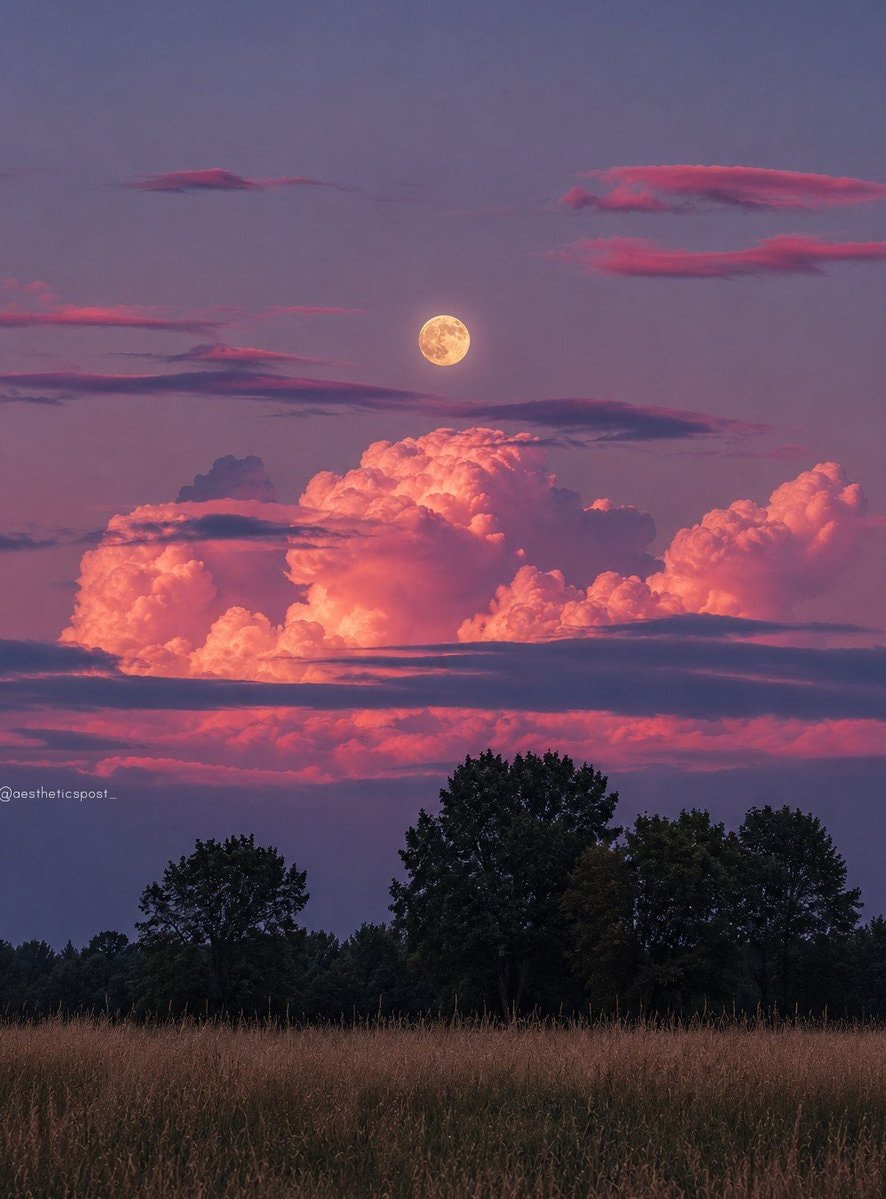 sunset sky with full moon