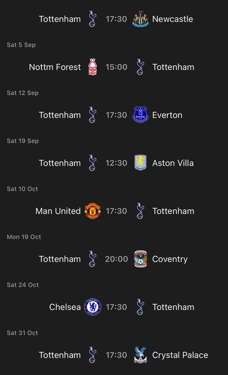 Spurs match schedule