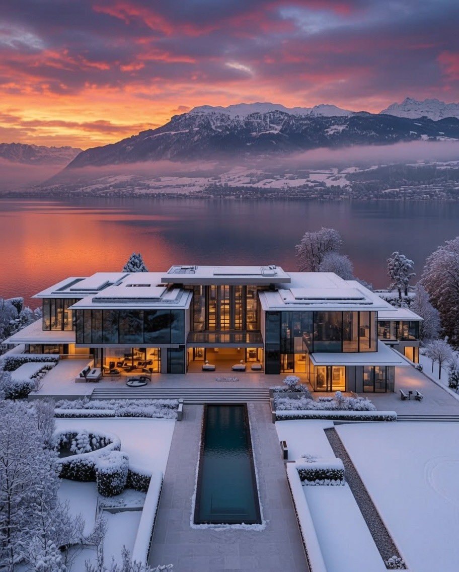 Snowy mansion with pool and mountain view Snowy mansion with pool and mountain view