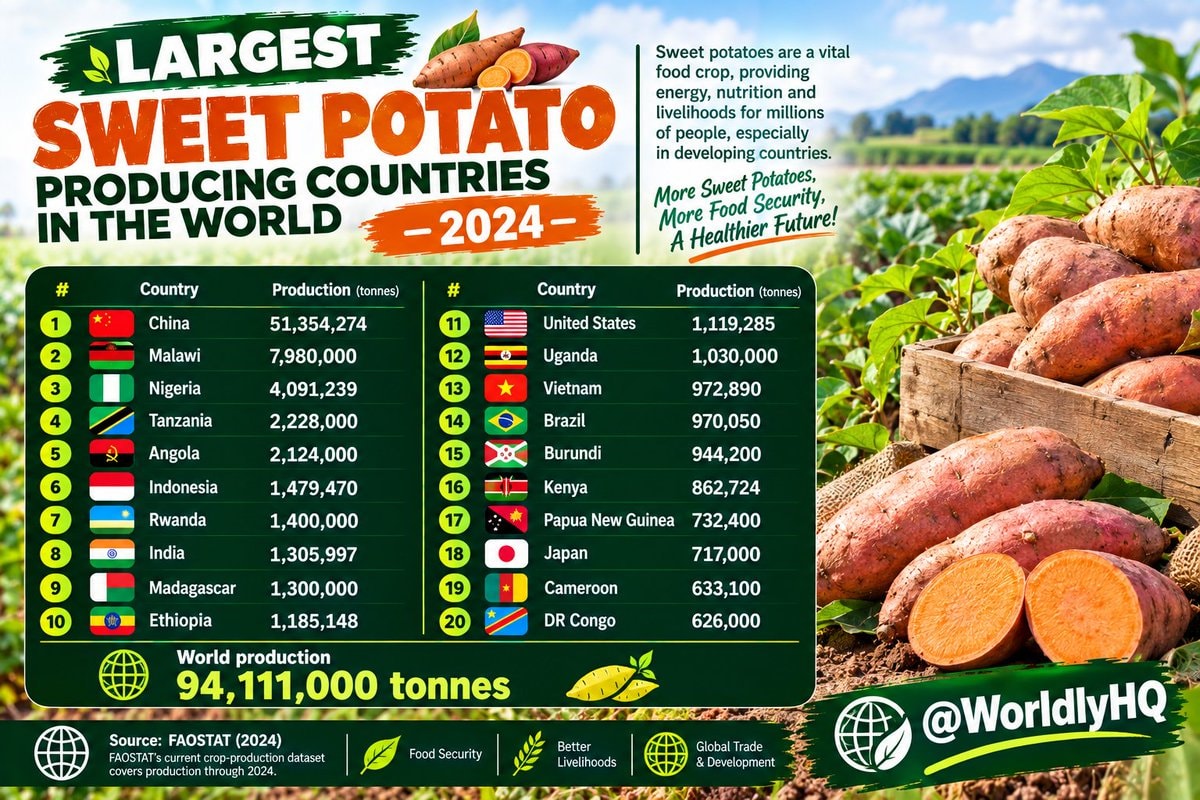 Largest sweet potato producing countries 2024 Largest sweet potato producing countries 2024