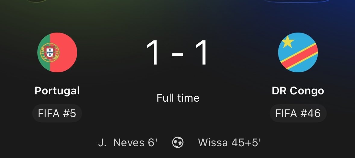 Portugal DR Congo 1-1 full time Portugal DR Congo 1-1 full time