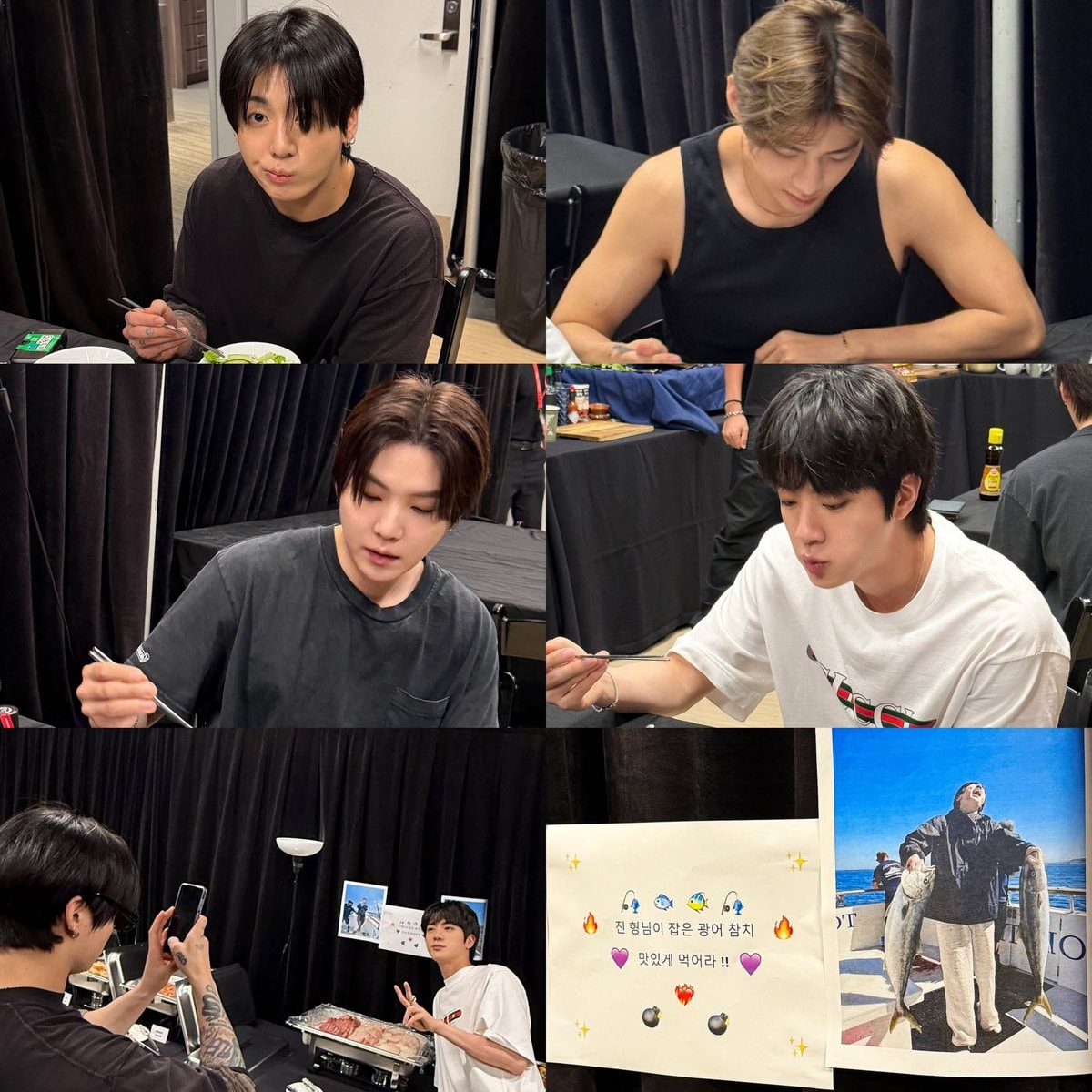 BTS enjoying fish Jin caught
