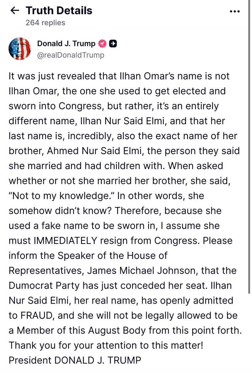 Trump calls for Ilhan Omar to resign