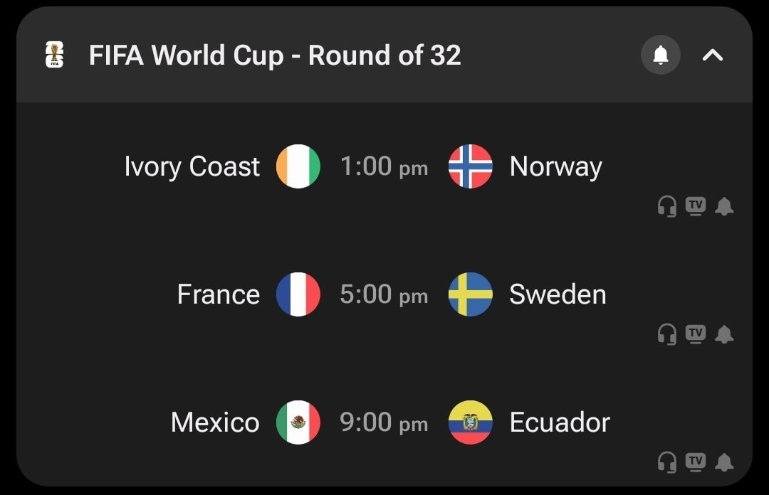 World Cup Round of 32 schedule