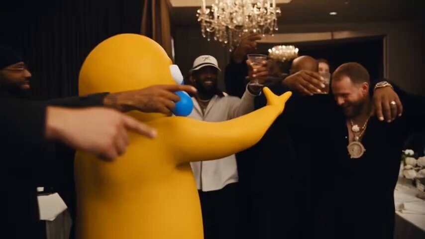 yellow character celebration moment