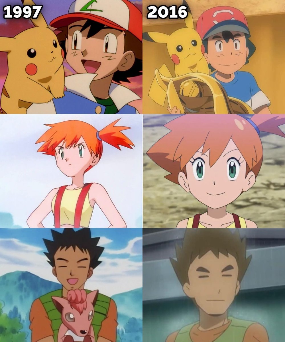 Pokémon Ash Misty Brock 1997 vs 2016