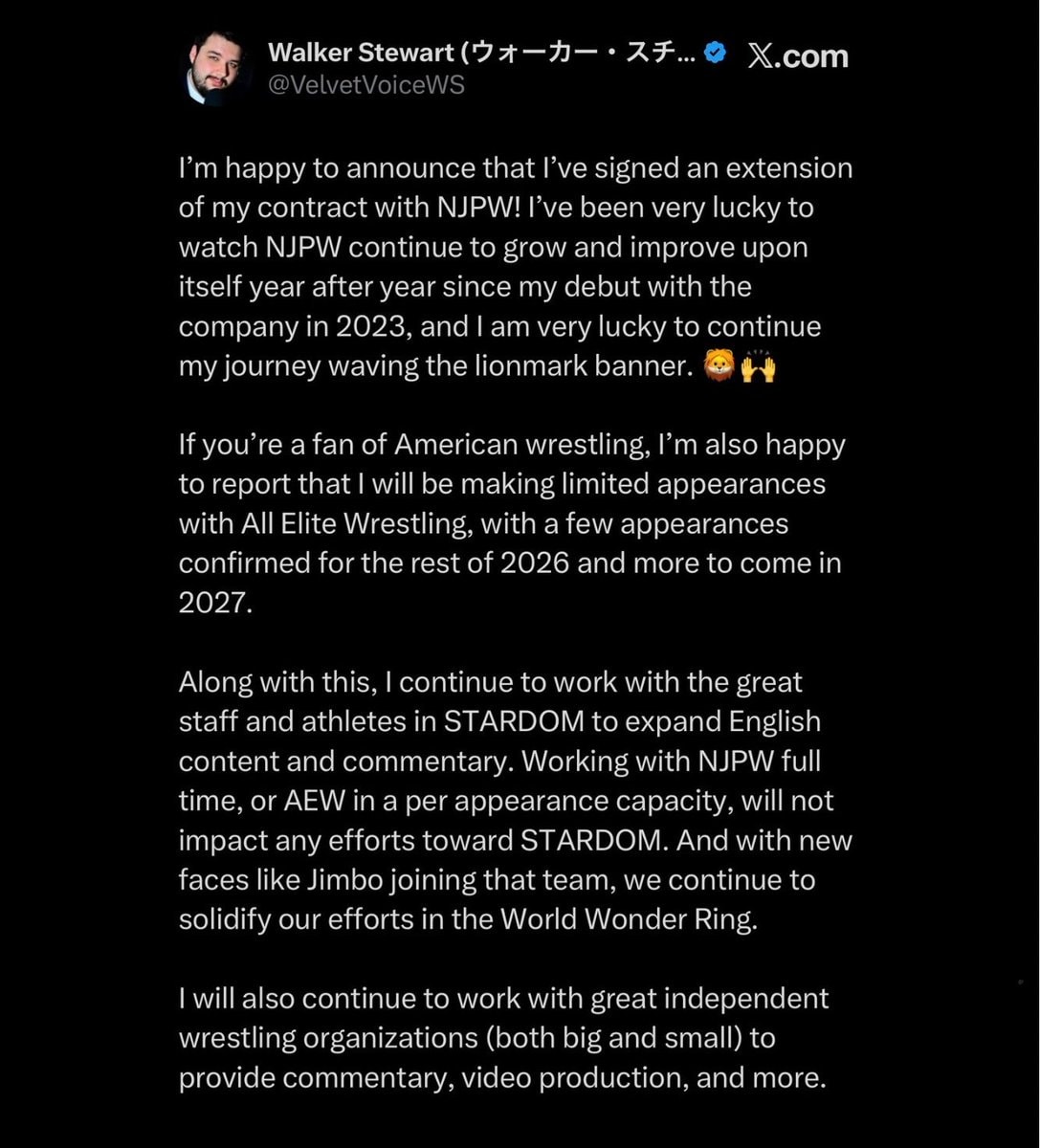 Walker Stewart NJPW AEW announcement (photo 2 of 3)