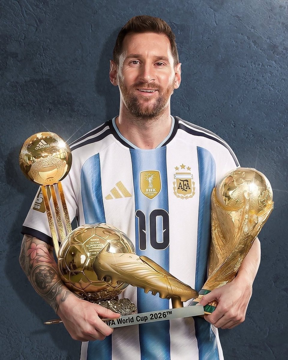 Lionel Messi with Golden Trophies and Golden Cleat