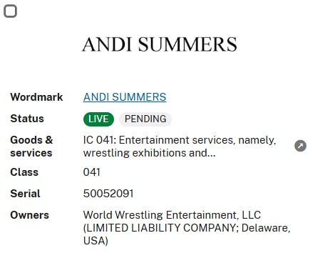 WWE Andi Summers trademark (photo 2 of 2)