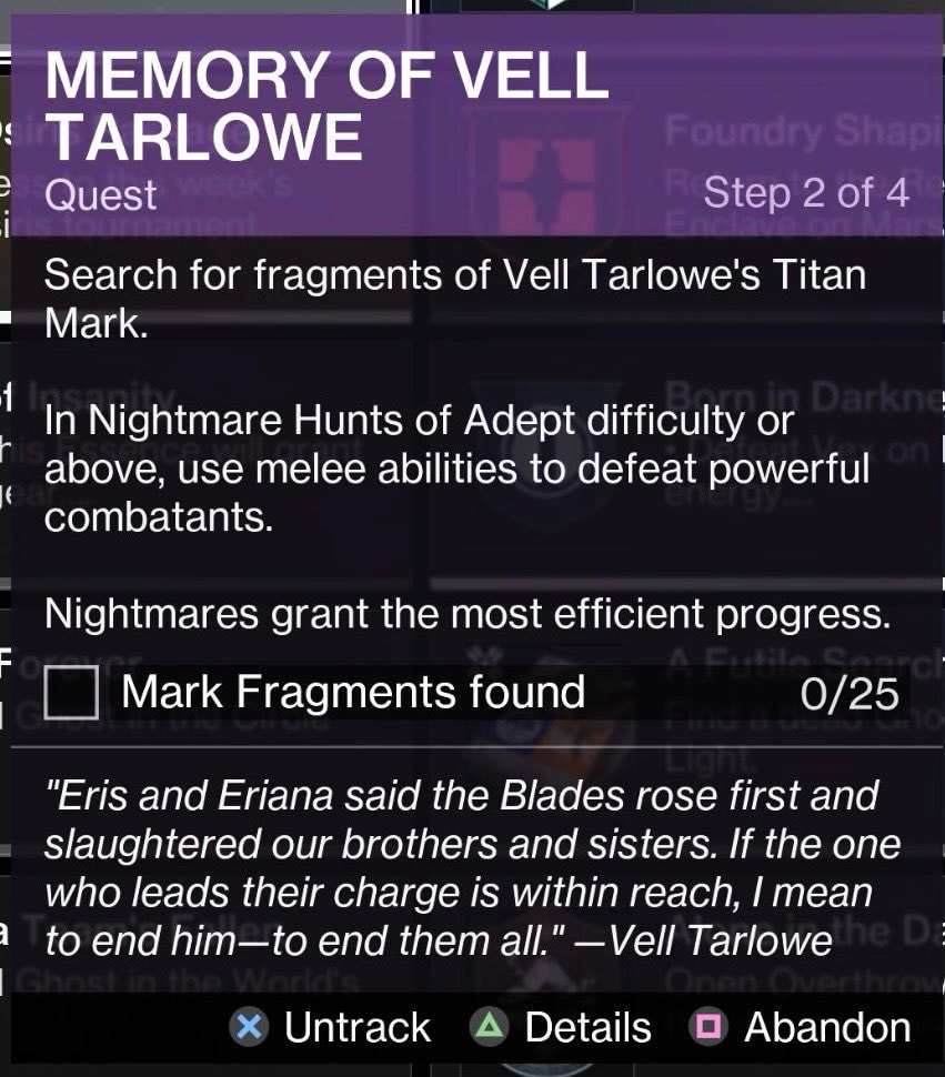 Memory of Vell Tarlowe quest Destiny 2