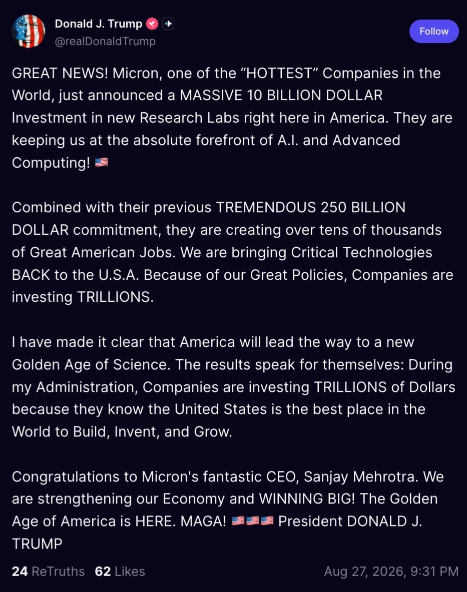 Trump Micron $10 Billion Investment