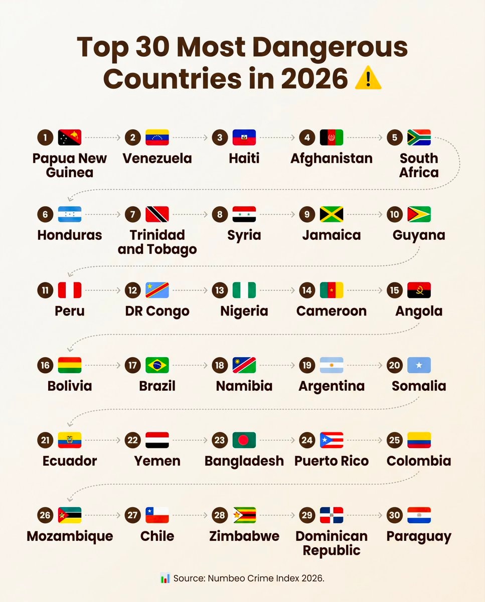 Top 30 Most Dangerous Countries in 2026